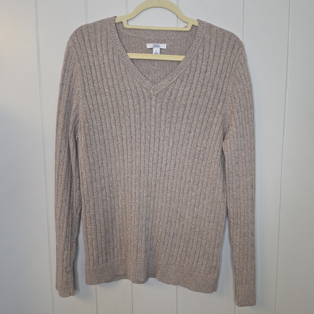 Croft & Barrow Tan Beige Cable Knit Crew Neck Raglan Sweater Large
